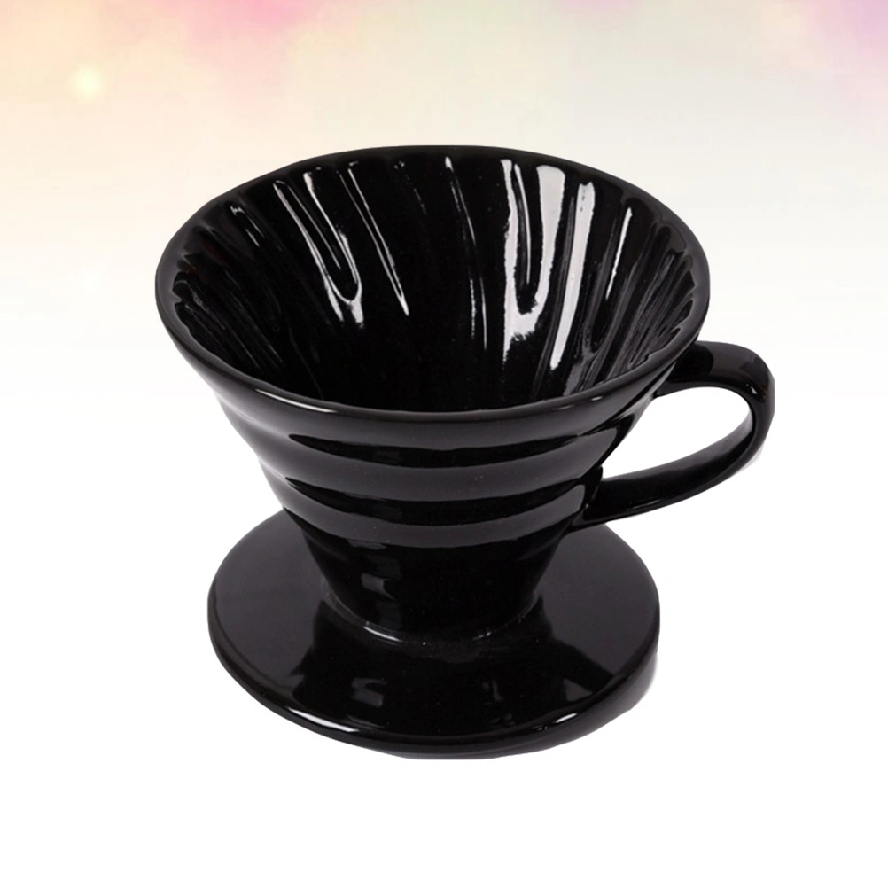 1pc Ceramic Cone Shape Design Coffee Filter Cup Coffeepot Handmade Coffee Maker for Home Office (Black for 1-2 People Use)