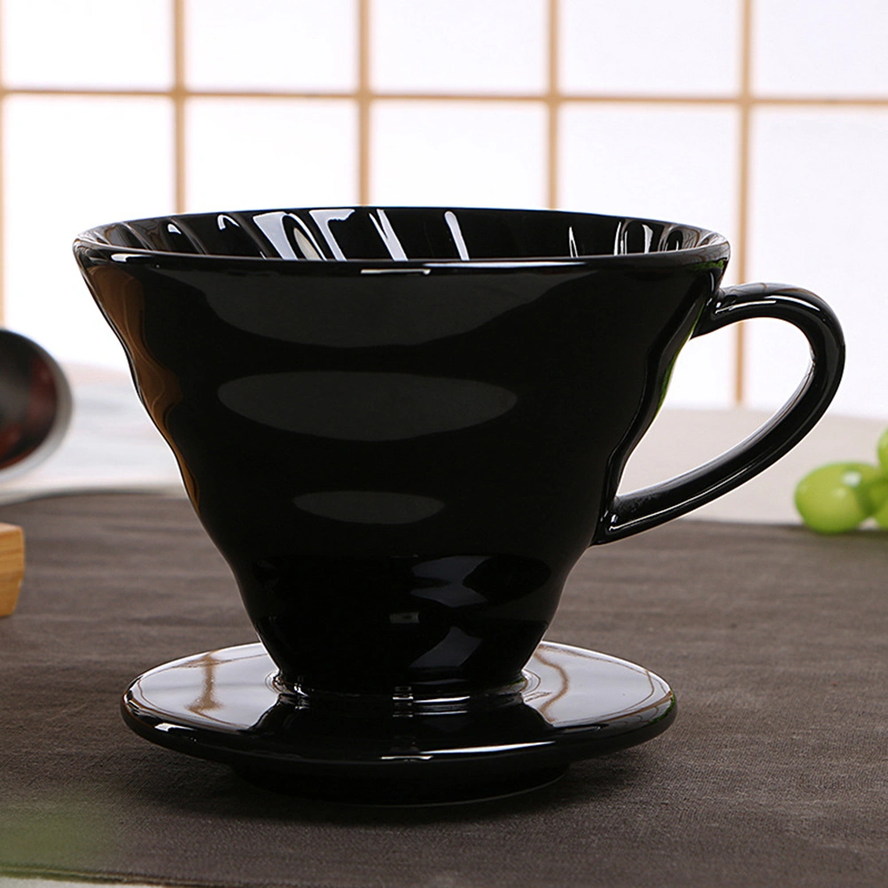 1pc Ceramic Cone Shape Design Coffee Filter Cup Coffeepot Handmade Coffee Maker for Home Office (Black for 1-2 People Use)