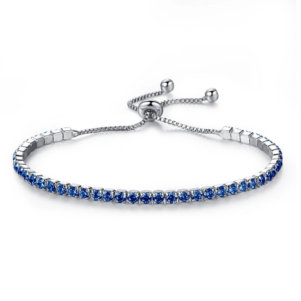 Elegant Rhinestones Bracelet Fashion Jewelry Luxury Minimalist Shiny Crystal Adjustable Chain Bracelets for Women (Blue)