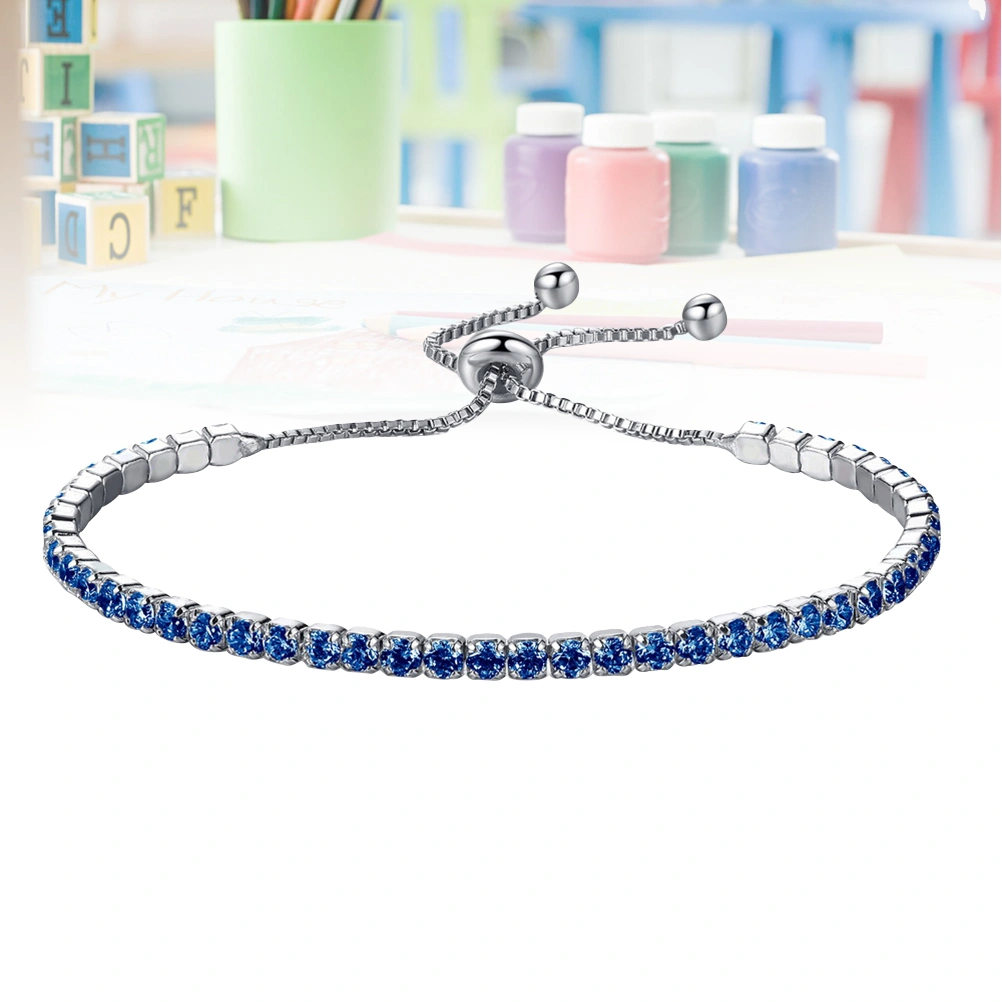 Elegant Rhinestones Bracelet Fashion Jewelry Luxury Minimalist Shiny Crystal Adjustable Chain Bracelets for Women (Blue)