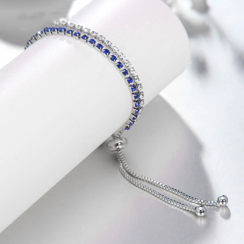 Elegant Rhinestones Bracelet Fashion Jewelry Luxury Minimalist Shiny Crystal Adjustable Chain Bracelets for Women (Blue)