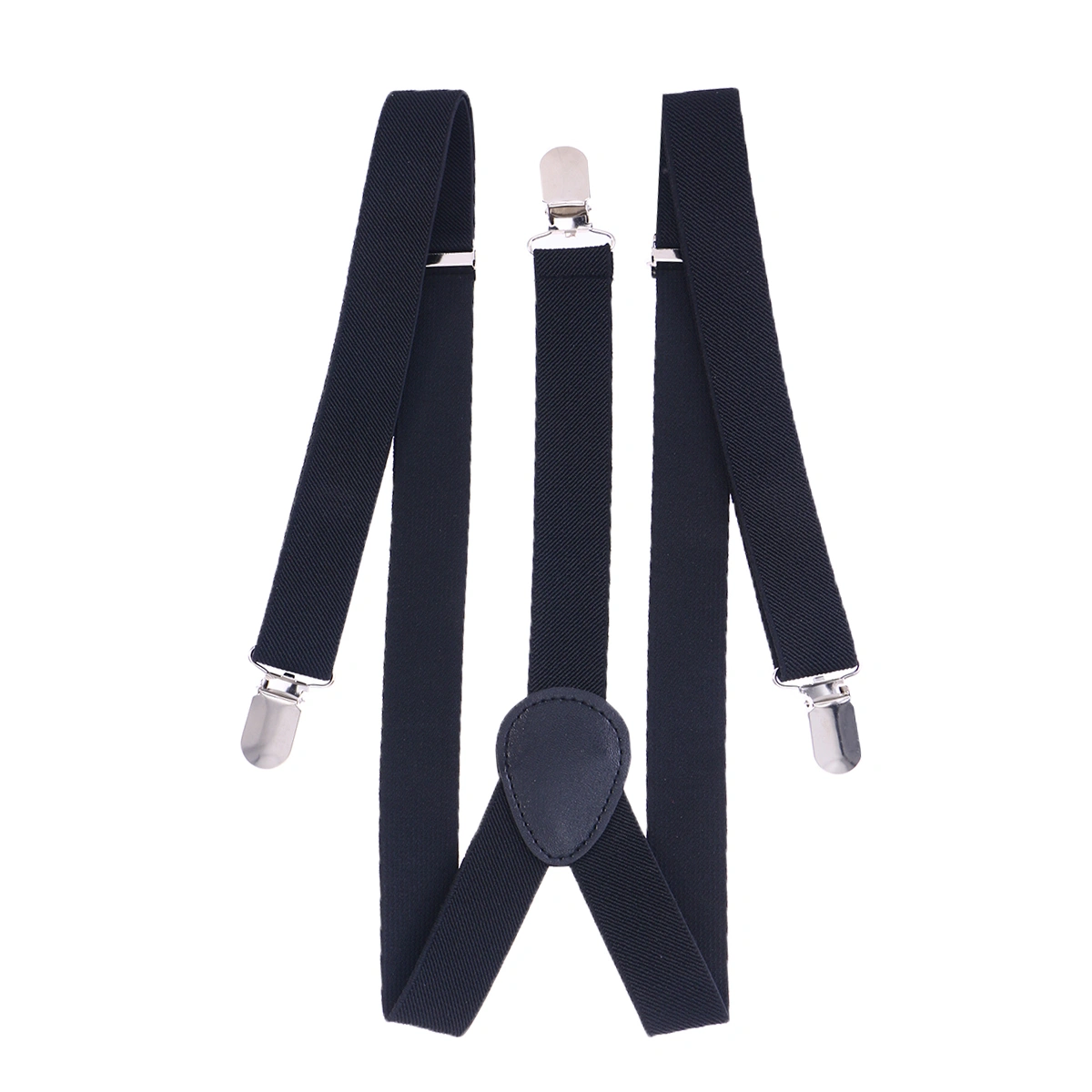 2.5cm Solid Suspenders Y-Shape with 3 Clips for Men and Women (Black)