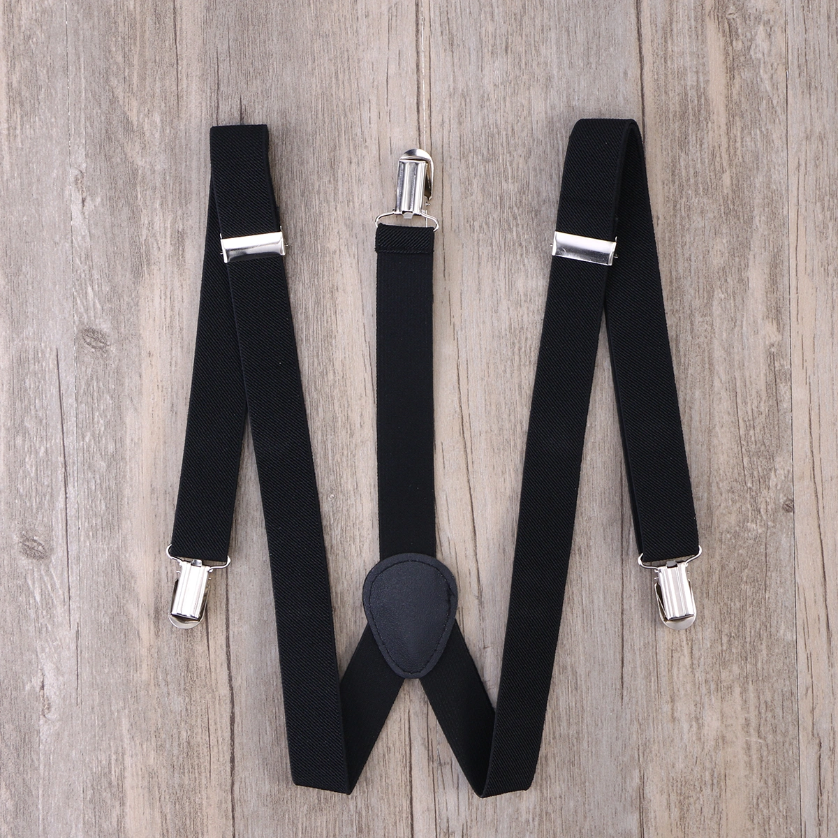 2.5cm Solid Suspenders Y-Shape with 3 Clips for Men and Women (Black)