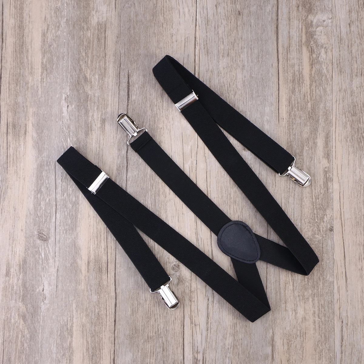 2.5cm Solid Suspenders Y-Shape with 3 Clips for Men and Women (Black)