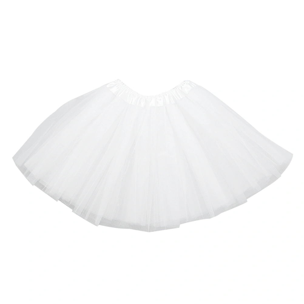 Women Tulle Layered Tutu Skirt Dress for Showing Costume (White)