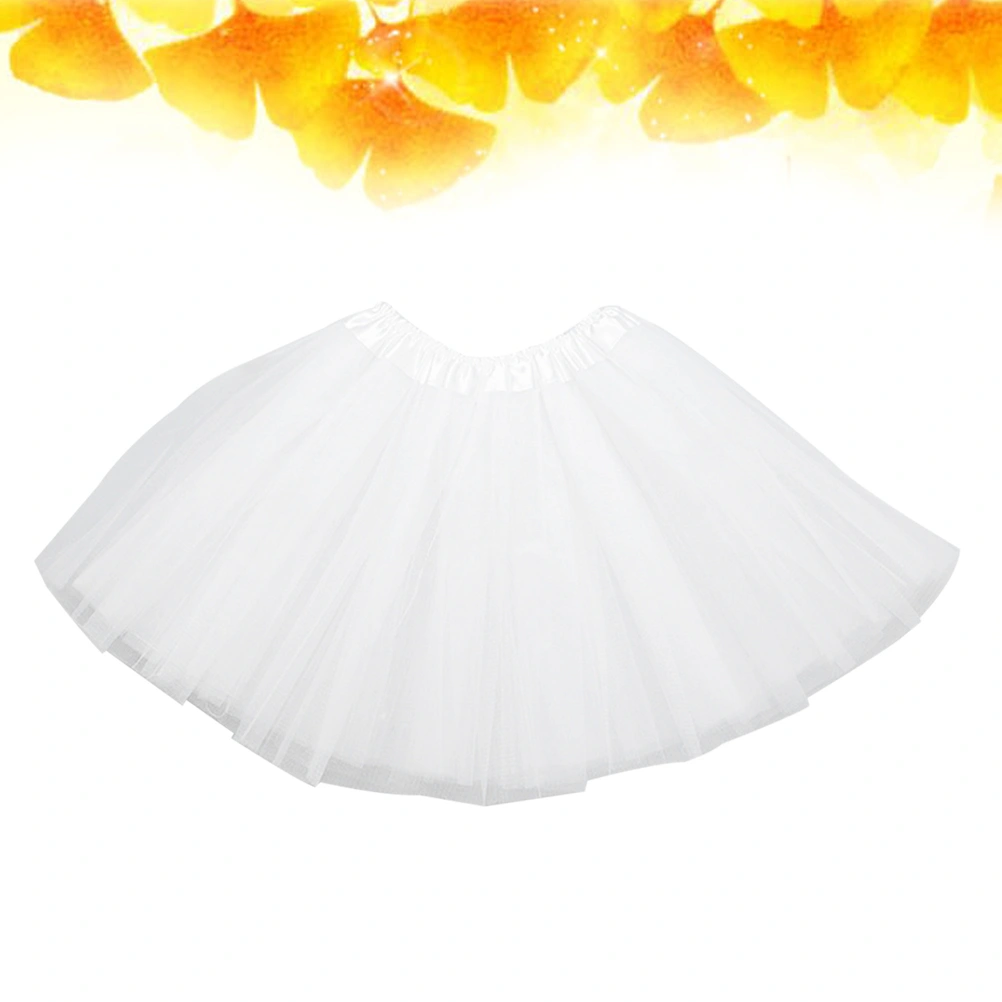 Women Tulle Layered Tutu Skirt Dress for Showing Costume (White)