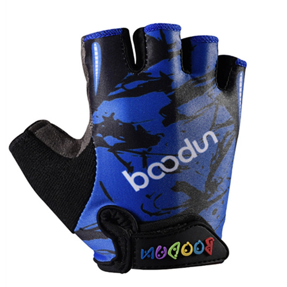 Kids Outdoor Sports Half Finger Gloves Non-Slip Breathable Workout Gloves Shockproof Racing Gloves (Blue Totem, Size M)