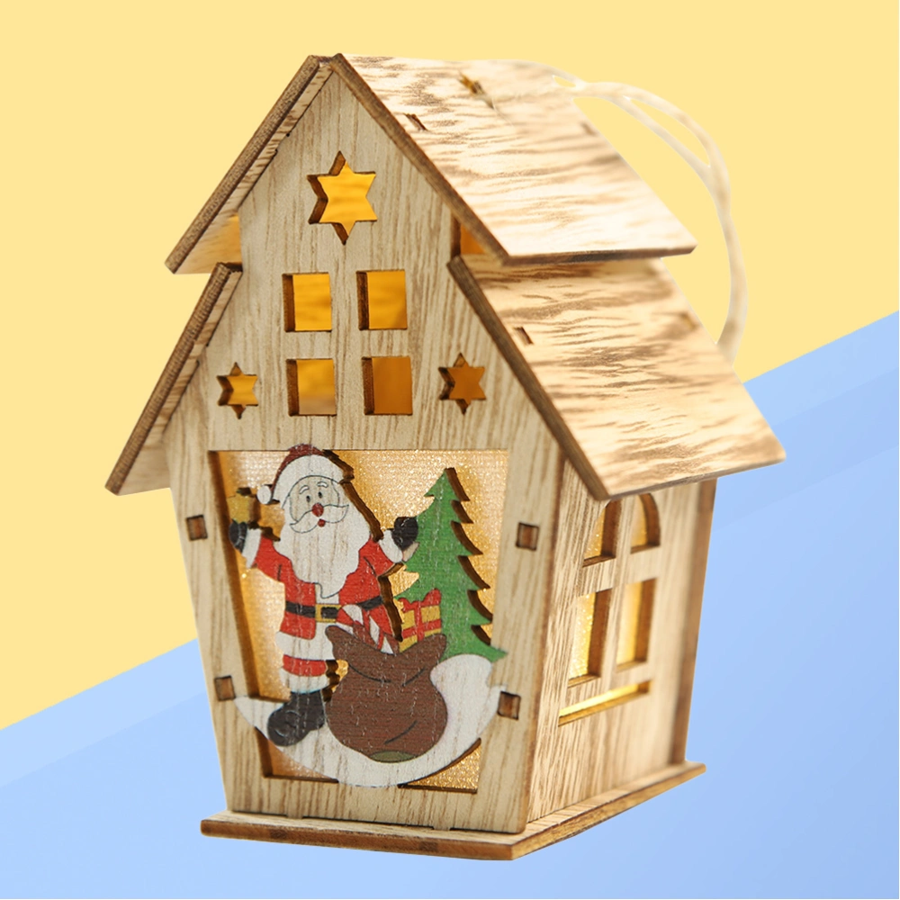 Christmas Tree Log Cabin Hanging Pendant Wooden Decoration Luminous Cabin Big Double Roof Santa Claus