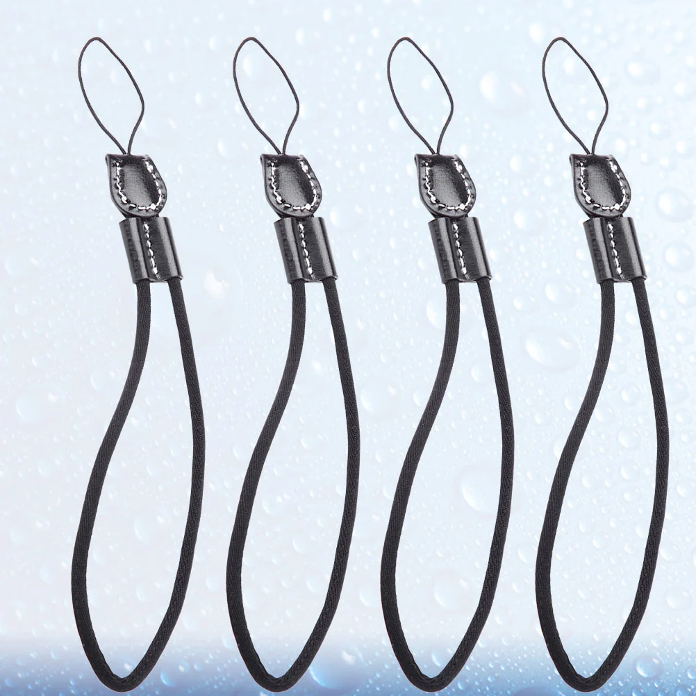 4 Pcs Thicken Cotton Rope Mobile Phone Lanyards Straps Portable Cellphone Wrist Chains Key Camera Lanyards (Black)