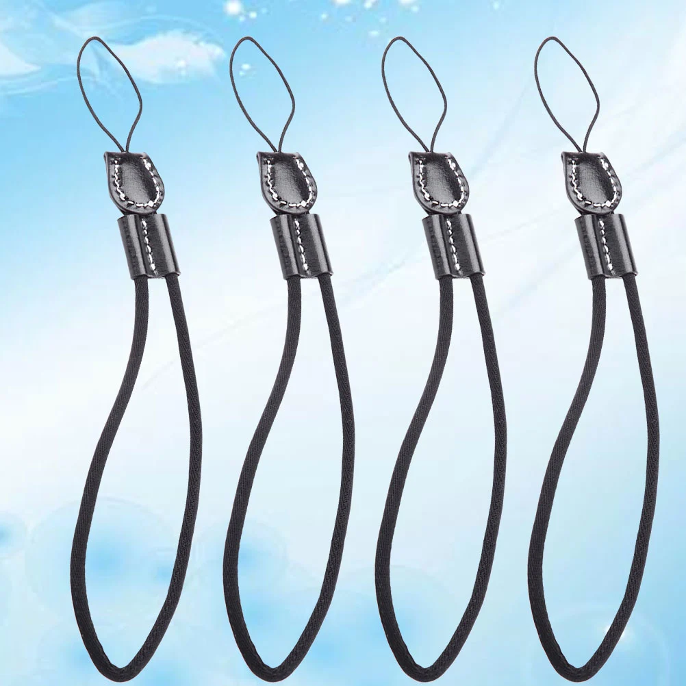 4 Pcs Thicken Cotton Rope Mobile Phone Lanyards Straps Portable Cellphone Wrist Chains Key Camera Lanyards (Black)