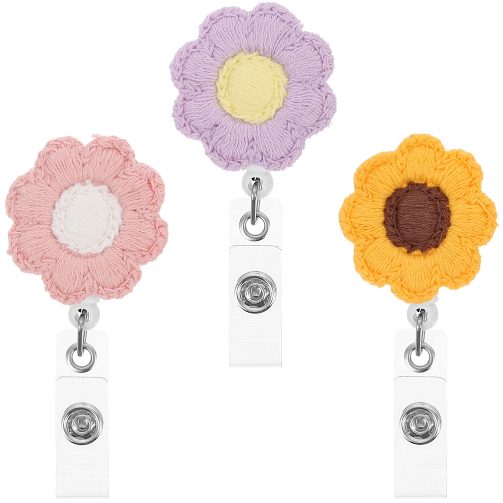 3Pcs Retractable Badge Holder Decorative Badge Holder Sunflower Shaped Badge Reel Clip