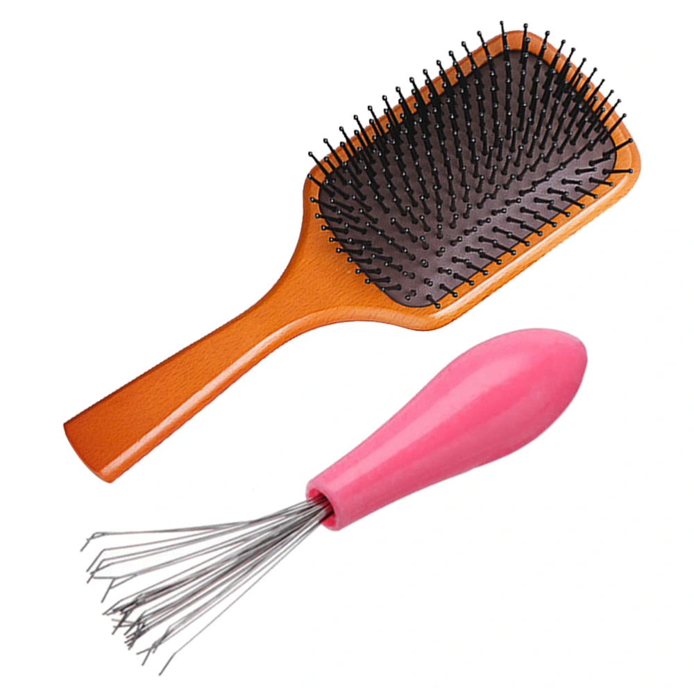 2 Pcs in 1 Set Wide Bristle Hair Brushes Portable Breech Wood Handle Massage Comb Airbag Hair Combs Hairstyling Tool Sturdy Hair Groomer with Hair Cleaning Claw for Home Salon (Random Claw Accessories Color)