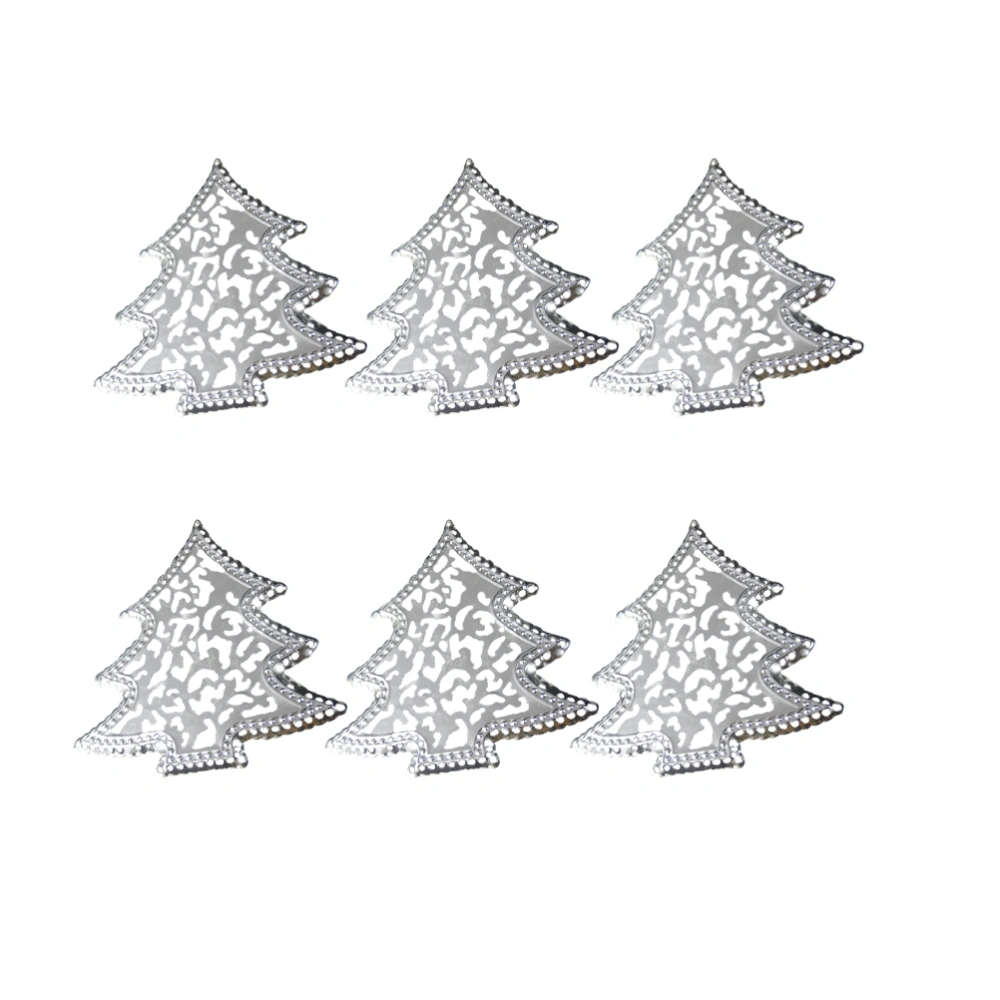 6 Pcs Chrsistmas Tree Shaped Metal Napkin Rings Reinstone Napkin Holder Hollow Serviette Buckles for Banquet Party Dinner Table Decoration (Silver)