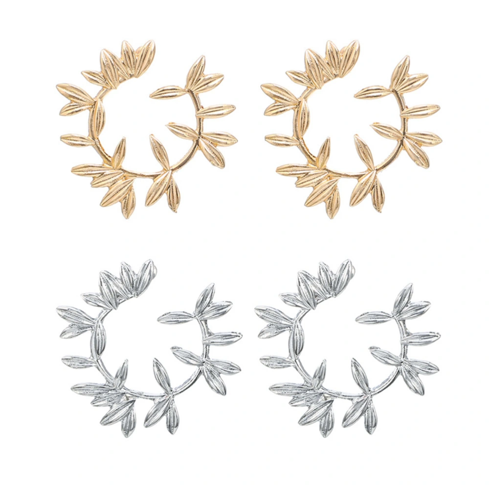 4PCS/2 Set Alloy Leaf Earrings Fashion Creative Geometric Semicircle Earrings(Golden+Silver)