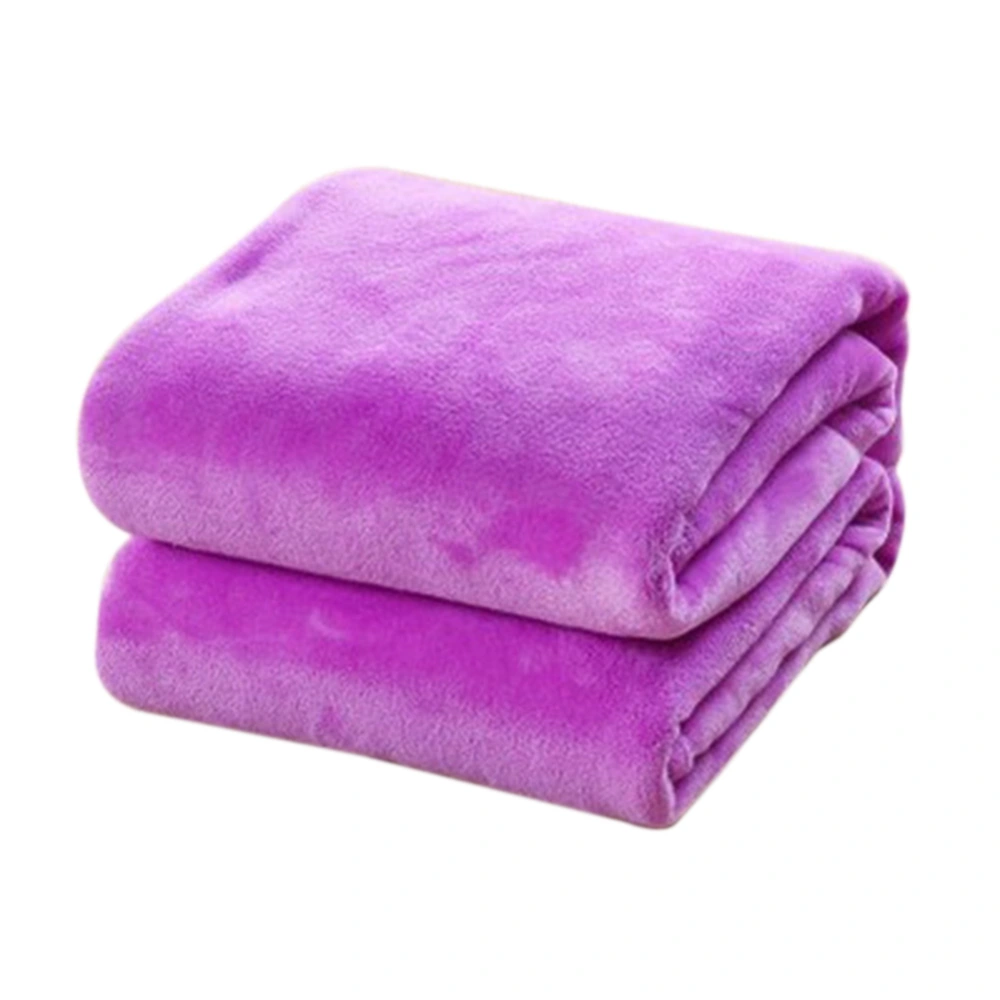 Pure Color Flannel Fleece Blanket Couch Solid Color Bed Blanket Sheet 100x140cm (Purple)