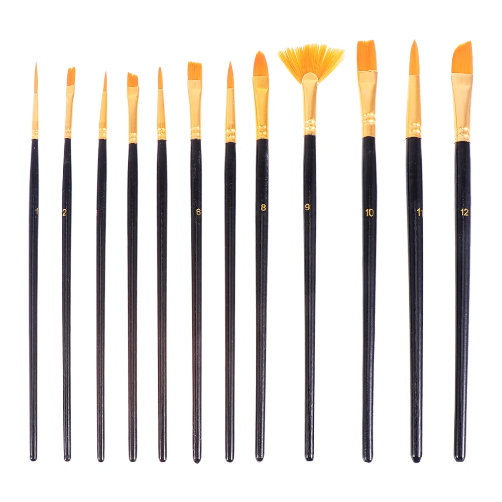 12pcs Professional Paint Brushes Set Watercolor Painting Brush Different Shapes Drawing Brushes Painting Kit for Students Artists (Black)