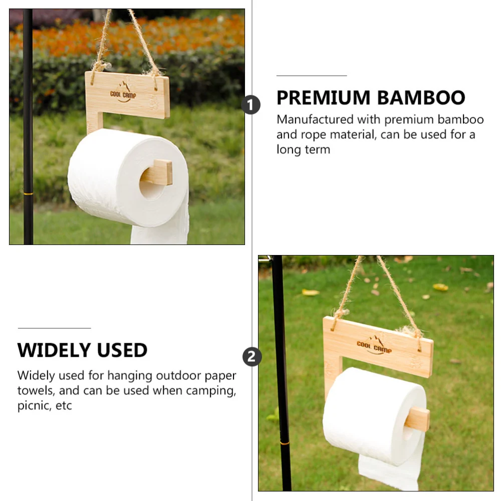 1 Set Outdoor Camping Bamboo Made Roll Paper Hanging Holder Picnic Paper Rack