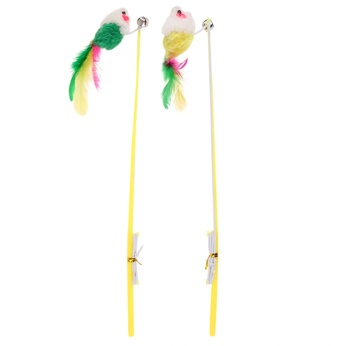 6pcs Mouse Teasing Stick Bell Training Wand Feather Wand Funny Teasing Toy Interactive Stick Toy for Pet Cat