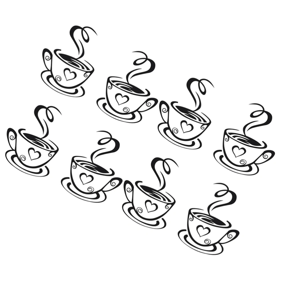 4 Set 31x19cm Coffee Cup PVC Wall Stickers Creative Beautiful Decor Sticker for Bedroom Living Room Dining Room (Black)