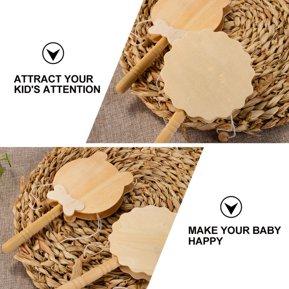 3PCS Shaking Wooden Rattle Drum DIY Painting Rattle Drum(Random Pattern)