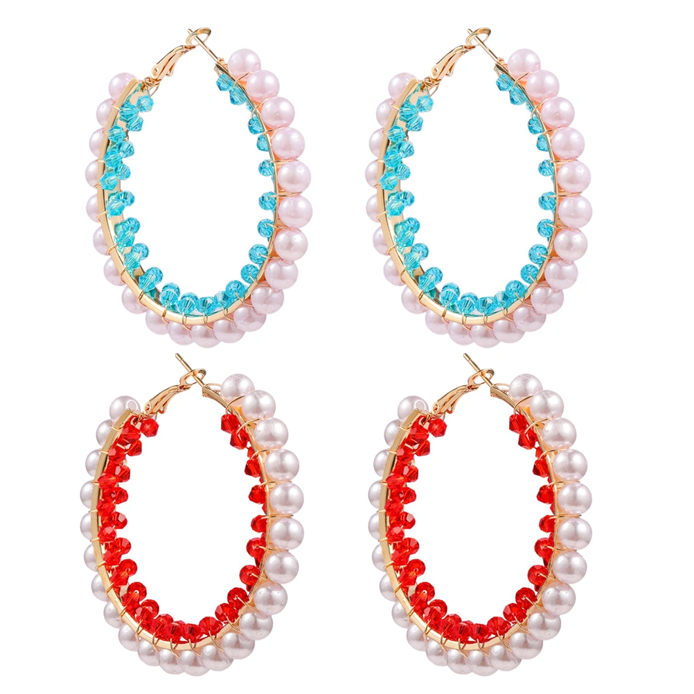 2 Pairs Round Ear Dangler Pearl Ear Pendant Ear Jewelry for Women Girls