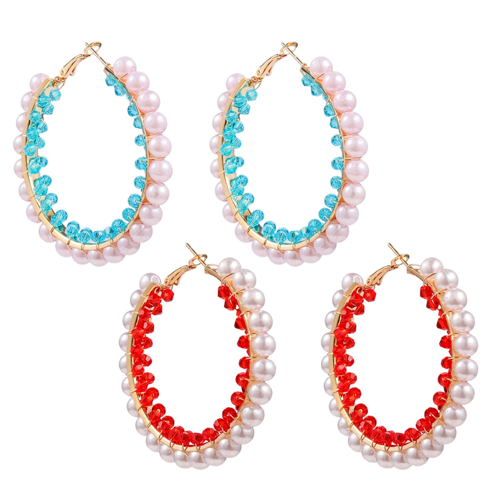 2 Pairs Round Ear Dangler Pearl Ear Pendant Ear Jewelry for Women Girls