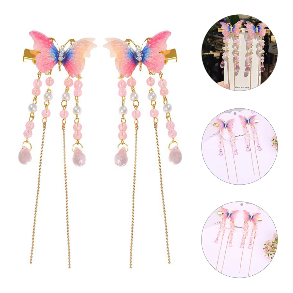 2pcs Hair Clips Butterflies Hairpin Girls Hair Barrettes Tassel Hair Decoration