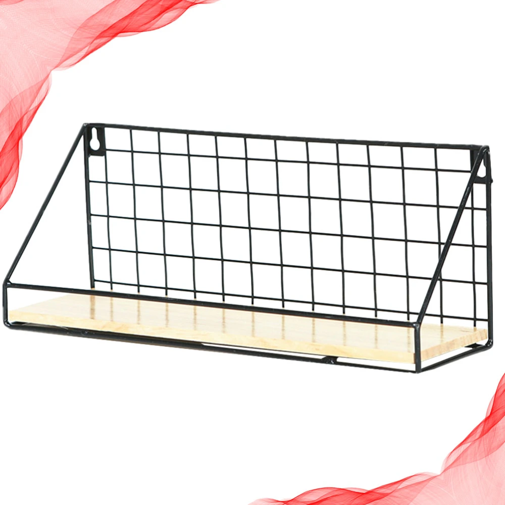 1Pc Iron Art Punch Free Storage Rack Wall Mounted Storage Shelf Simple Wall Storage Basket for Home Dorm (Black, Small Size)