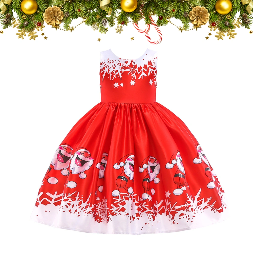 Christmas Girls Dress Baby Toddlers Printed Dress Christmas Outfits Clothes Festive Long Party Costume (110cm, Red)