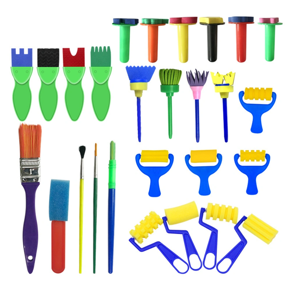 27pcs Kids' Art Painting Sponge Brushes Seal Kit Colorful Early Education Graffiti Painting Art Supplies