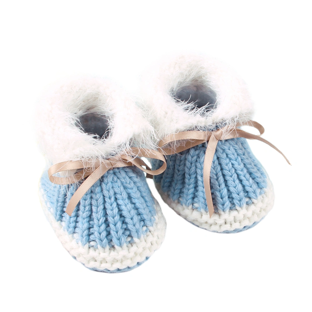 1 Pair of Fashion Baby Shoes Unisex Woven Prehobblers Plush Winter Shoes for Infants Toddler (Light Blue 12-18 Months Old)