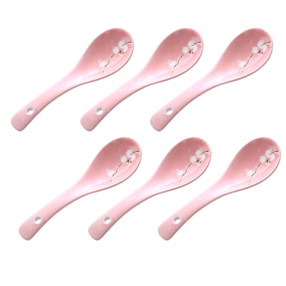 6pcs Ceramic Porridge Spoons Japanese Style Ceramic Spoons Home Supplies