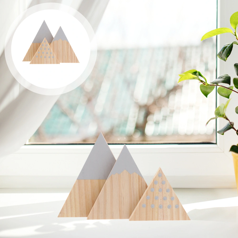 3PCS Triangular Decorations Simulation Snow Mountains Wooden Craft Desktop Ornaments Room Arrangements (Grey Dot)