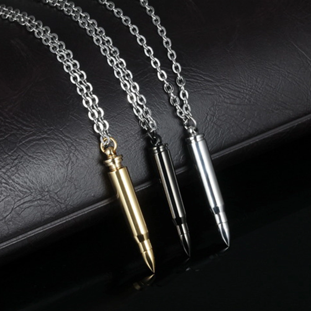 1Pc Titanium Steel Bullet Pendant Necklace Personality Cool Necklace Jewelry for Men Male Silver (with A Chain)