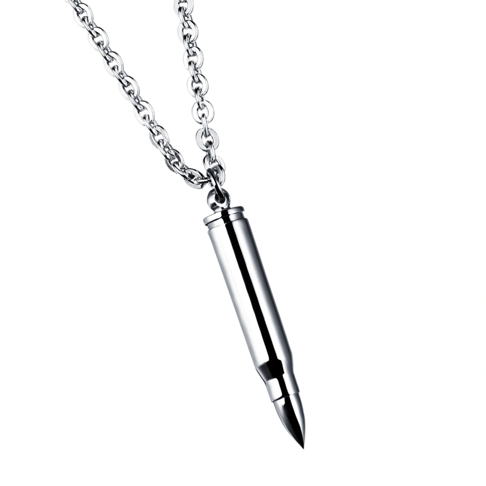 1Pc Titanium Steel Bullet Pendant Necklace Personality Cool Necklace Jewelry for Men Male Silver (with A Chain)