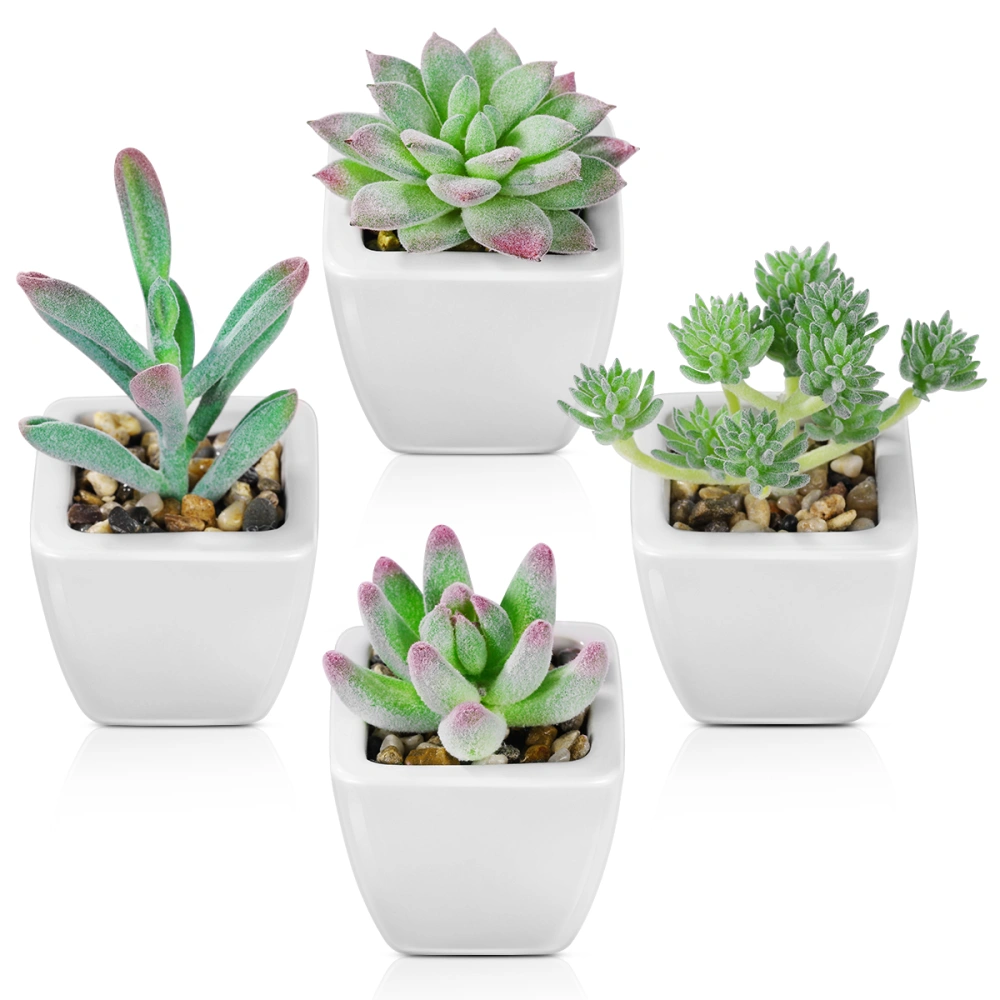 Homemaxs 4pcs Artificial Succulent Plants Ceramic Potted Fake Succulents Mini Realistic Desk Plants for Home Bathroom Window Office