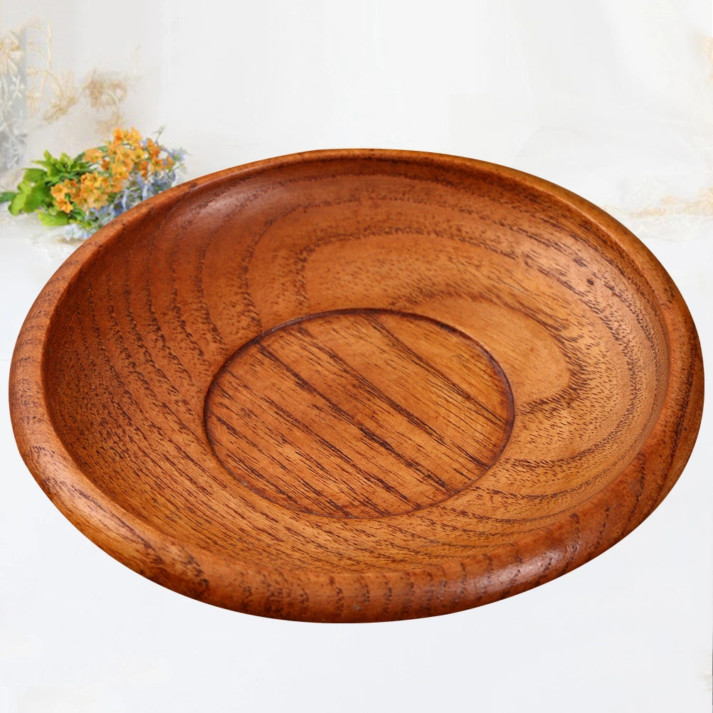 1Pc Wooden Bowl Dish Chinese Style Wooden Tableware Round Saucer with Wooden Base for Home Hotel Tea Room (Wood Color)