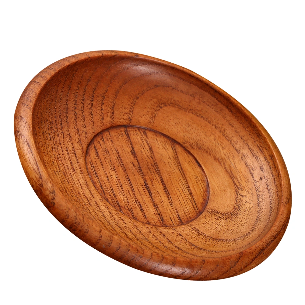 1Pc Wooden Bowl Dish Chinese Style Wooden Tableware Round Saucer with Wooden Base for Home Hotel Tea Room (Wood Color)