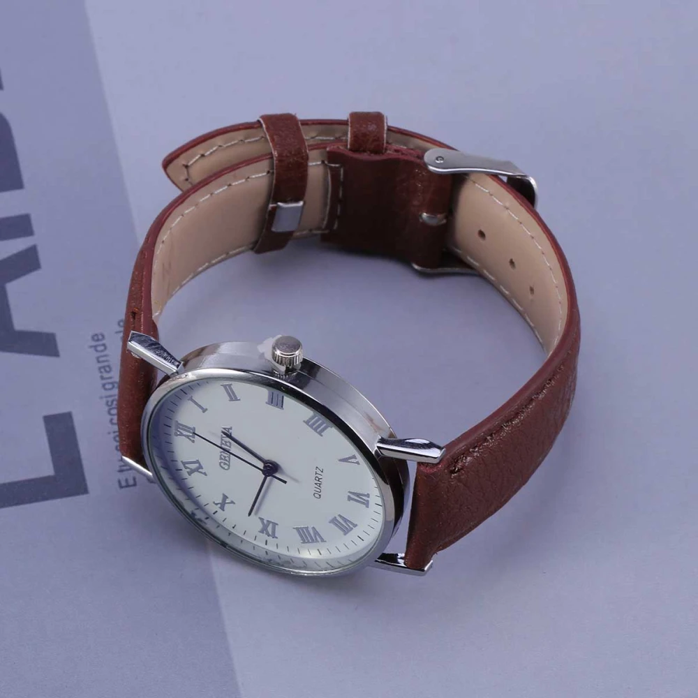 Men's Quartz Watch Fashion Casual Trendy Student Business Watch Casual Men's Watch (Brown Belt White Surface)