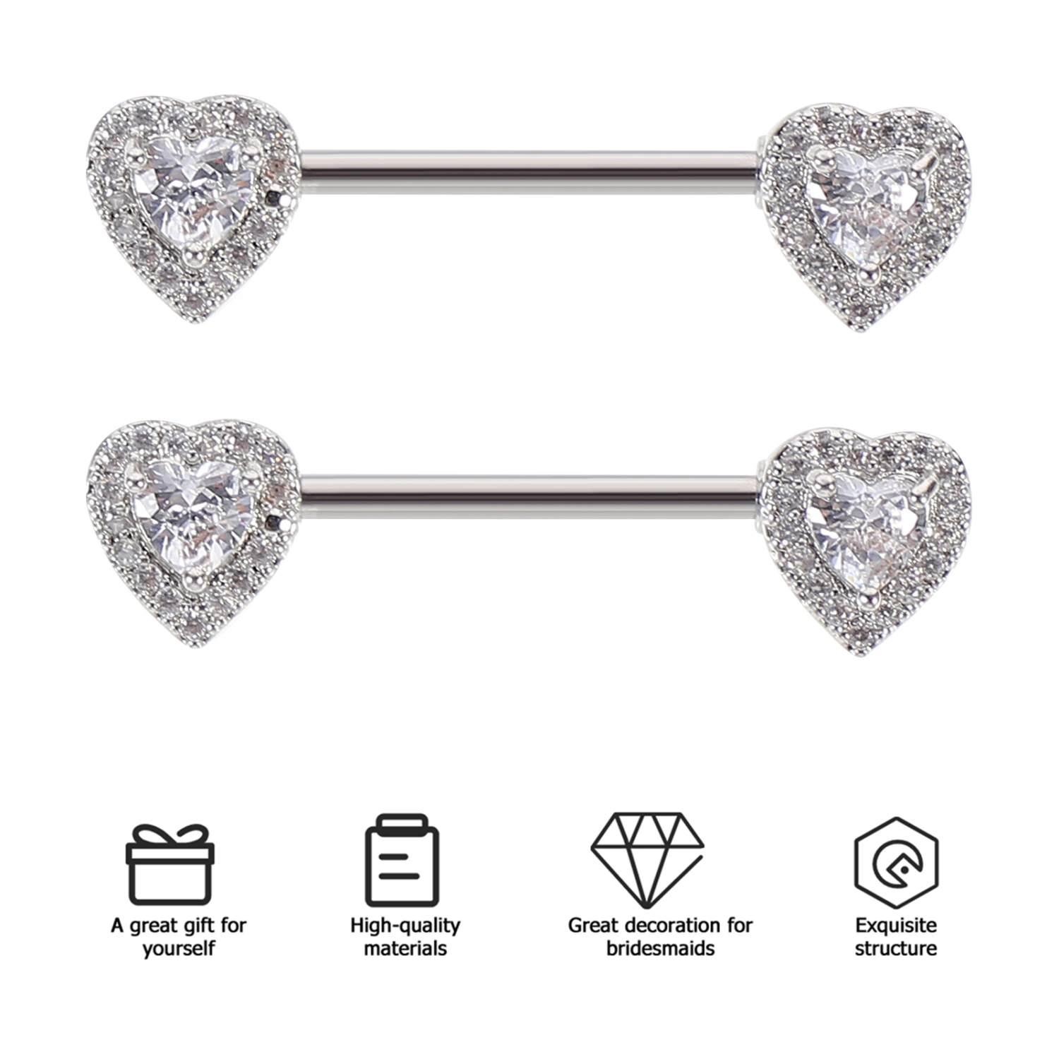 1 Pair Love Heart Nipples Rings Stainless Steel Tongue Nipples Barbell Ring
