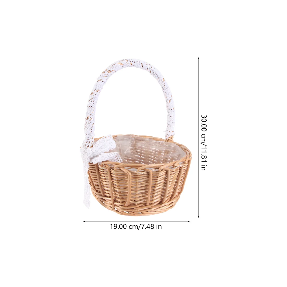 1pc Lovely Portable Basket Handmade Woven Storage Basket Lace Flower Basket