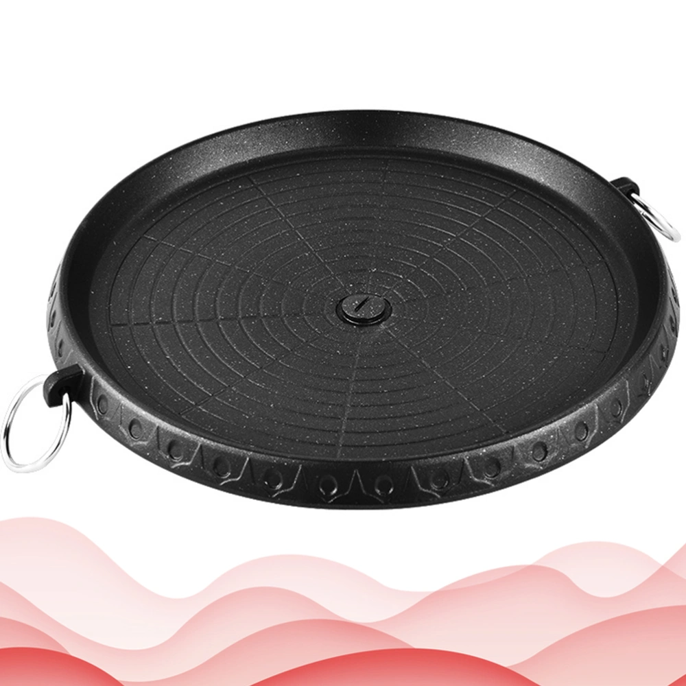 1PC Cassette Stove Baking Tray Rice Stone Barbecue Pot Household Fried Steak Pan Portable Flat Base Baking Pan for Home Use (Round Shape Style Black)