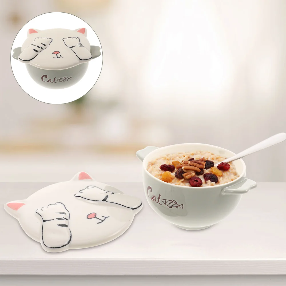 Double Handle Porridge Bowl Ceramic Bowl Kids Breakfast Bowl Adorable Soup Bowl Kitchen Bowl