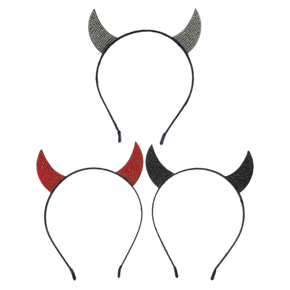 3pcs Devil Horn Headbands Devil Horn Hairband Props Halloween Party Hair Hoops