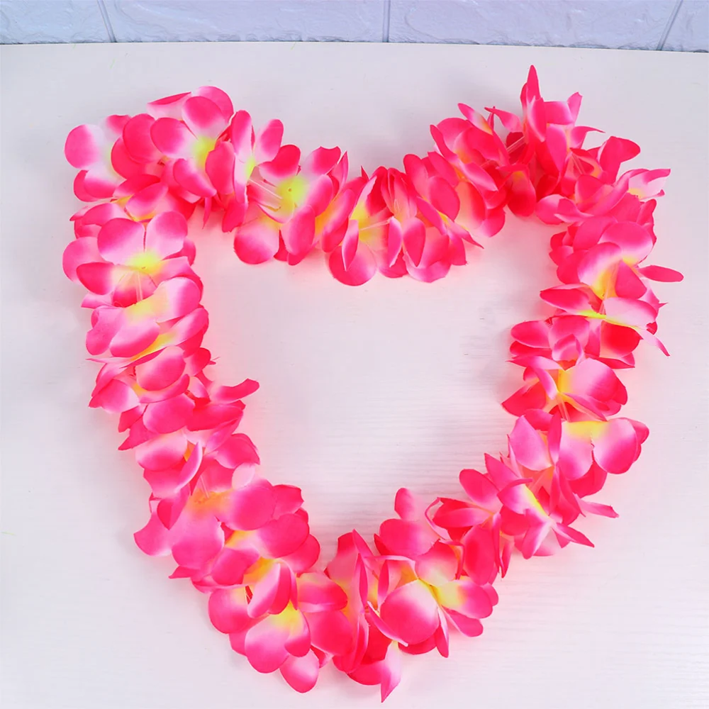 5pcs in 1 Set Pink Hawaiian Party Thicken Garland Leis Costume Set Lifelike Artificial Leaf Skirt Bracelet Neck Loop Headband Set Tropical Beach Luau Party Fancy Supplies for Kids