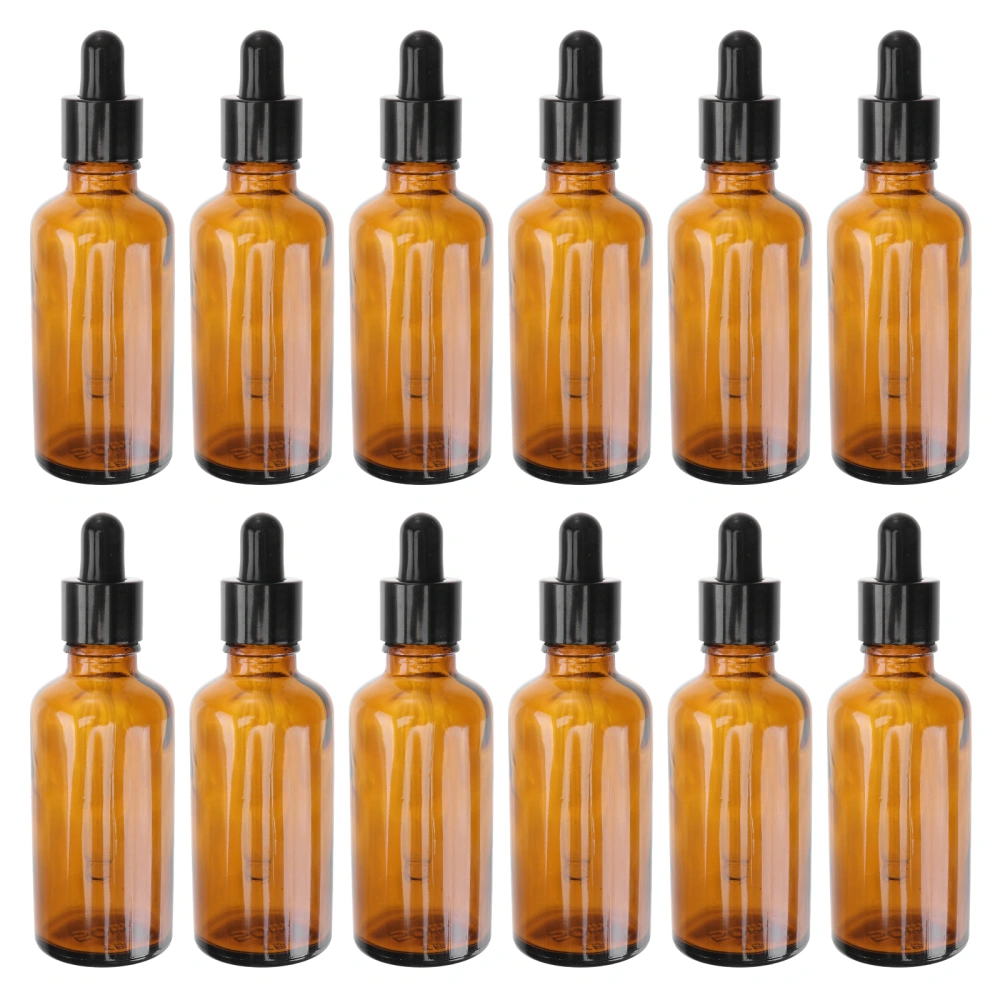 12Pcs 50ml Glass Dropper Bottle Essential Oil Bottle Refillable Dropper Bottle Subpackaging Bottle Brown