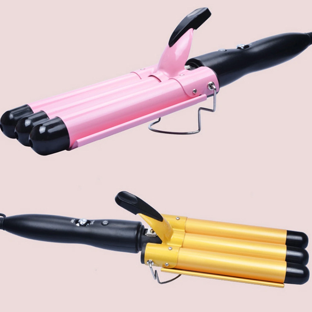 1PC 22MM Egg Roll Head Hair Curler Household Wavy Perm Rod Thermal Control Three Rods Curler Electric Hair Curling Tool for Salon Home Use with UK Plug (Pink)