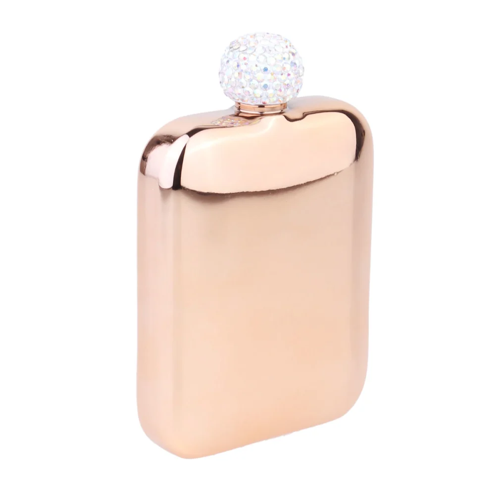 Rhinestone Designed Mini Wine Pot Portable Small Flagon Women Stainless Steel Wine Bottle Rose Gold