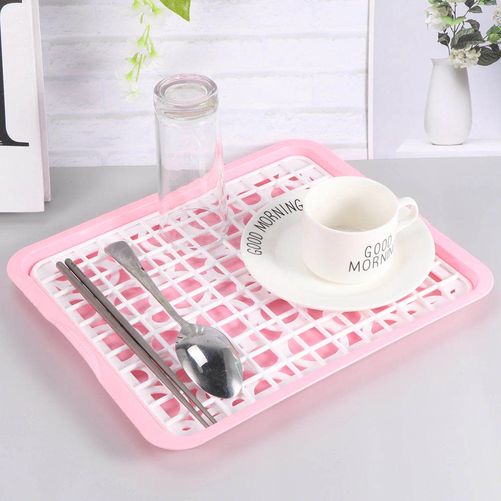 1Pc Draining Tray Plastic Fruit Tray Vegetable Tray Fruit Plate Snack Tray Water Draining Tray (Pink Square)