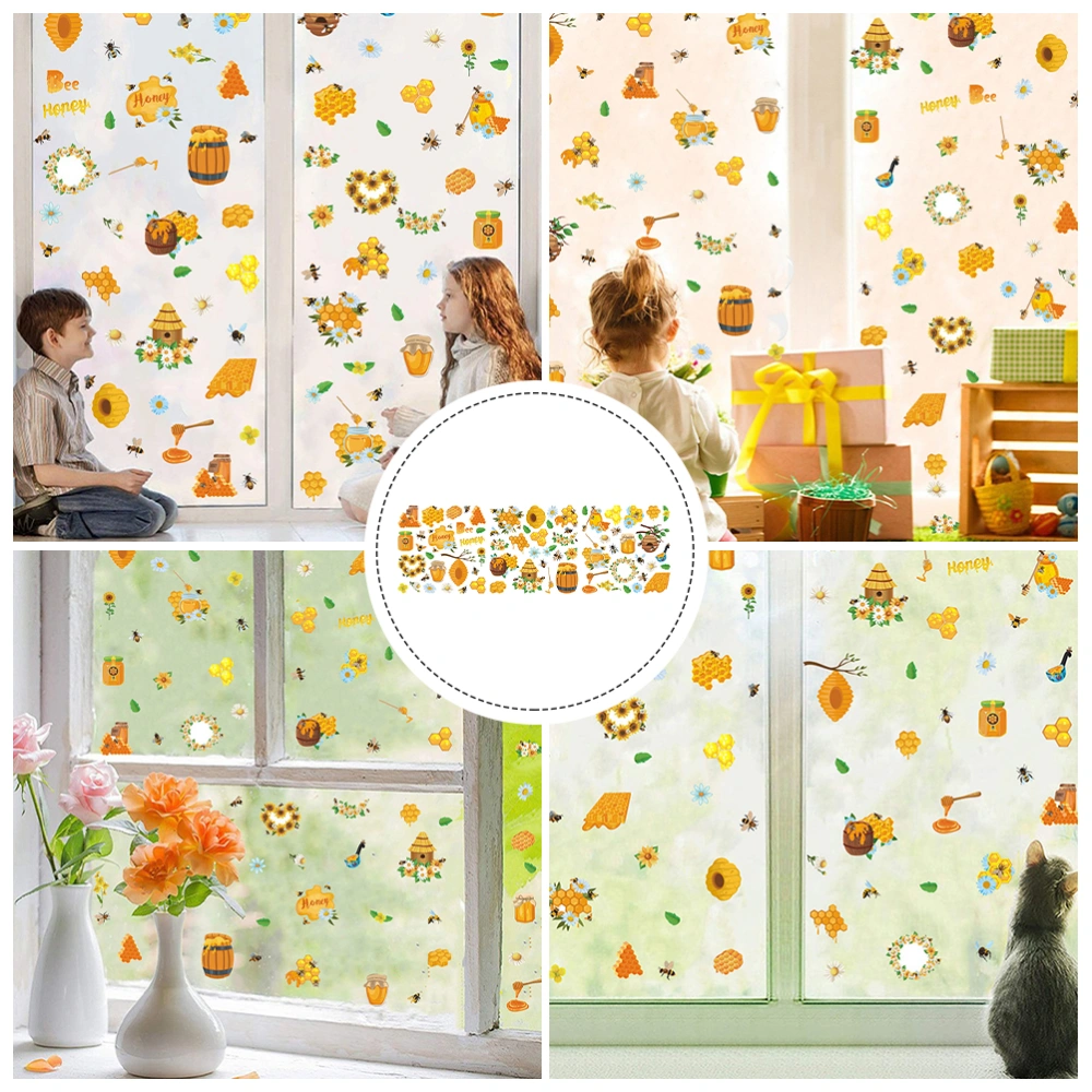 1 Set Window Door Glass Decal Cartoon Adhesive Sticker Honey Pattern Sticker